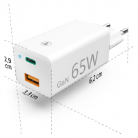 Hama síťová USB nabíječka GaN, USB-C + USB-A, Power Delivery 65 W