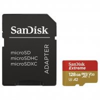 SanDisk Extreme micro SDXC 128 GB 160 MB/s A2 C10 V30 UHS-I U3, adapter,pro akční kam.NÁHR.214510