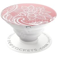 PopSockets Original PopGrip, French Lace, bílá krajka na růžovém podkladu