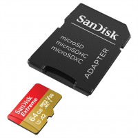 SanDisk Extreme microSDXC 64GB pro akční kamery + SD Adapter 170MB/s and 80MB/s, A2 C10 V30 UHS-I U3
