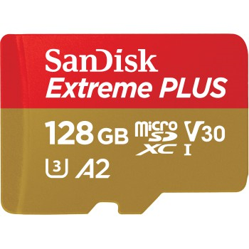 SanDisk Extreme PLUS microSDXC 128GB + SD Adapter 200MB/s and 90MB/s A2 C10 V30 UHS-I U3