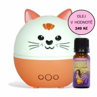 Aroma difuzér s dětským motivem Airbi PET - meow (kočka) + esenciální olej Airbi LEVANDULE