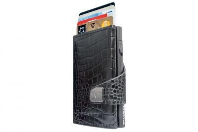 Wallet Click & Slide - leather Croco Black TRU VIRTU